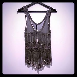 W118 / Walter Baker / Sheer, beaded gray tank - S
